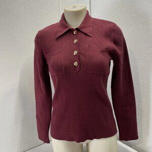 Elie Tahari Soft Ribbed Polo Sweater – Mulberry – Size S – NWT